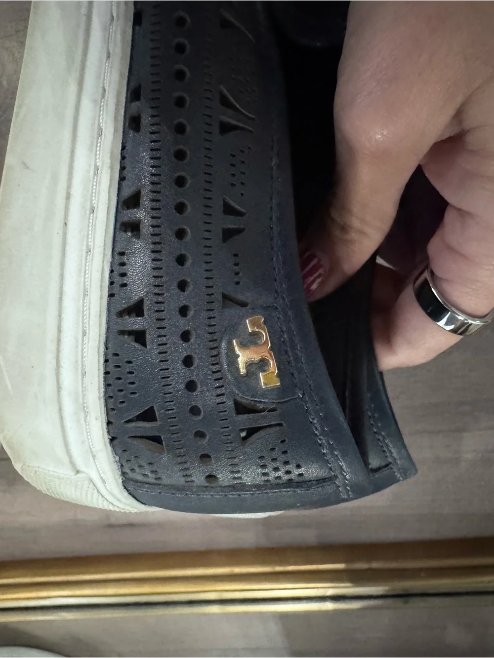 Tory Burch Black Laser-Cut Slip-On Flats